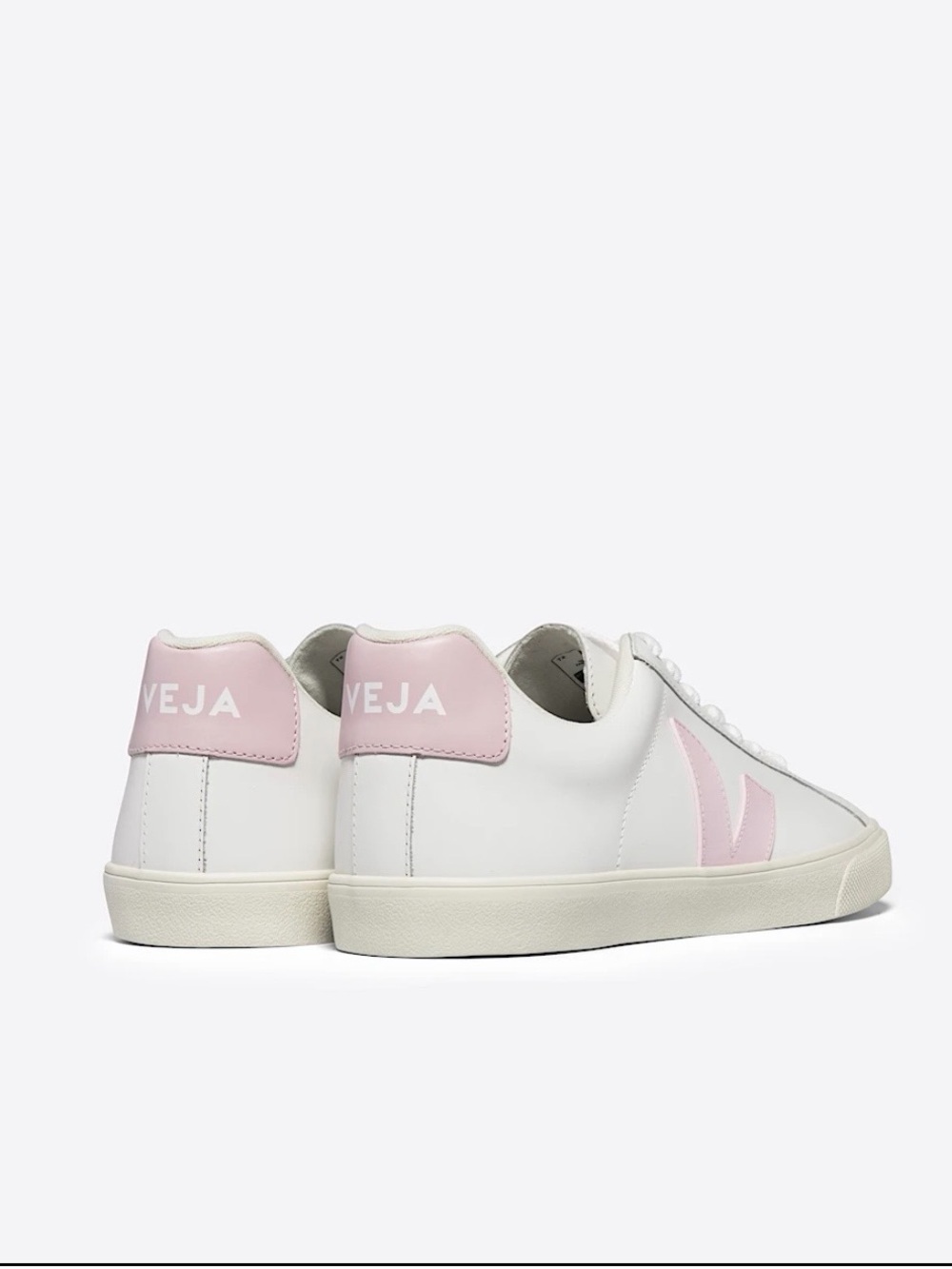Veja Campo Esplar Leather White Petale Sneakers with Pale Pink V Accent - Picture 3 of 9